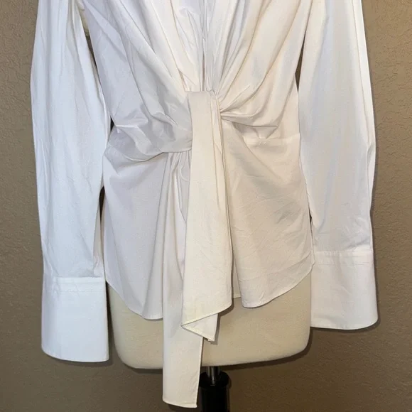 Lafayette 148 New York White Draped Tie-Front Button Down - Picture 4 of 12